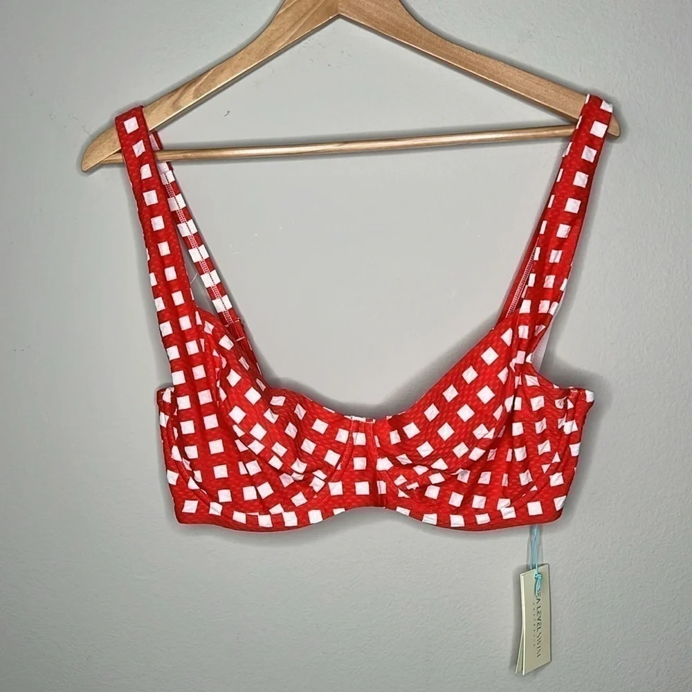 Sea Level Swim Australia Le Damier DD-E Cup Underwire Bikini Top Red White NWT